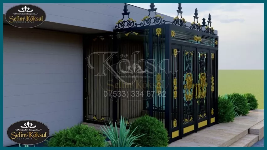 Altın Ferforje İşlemeli Villa Kapısı Modelleri - Villa Kapıları